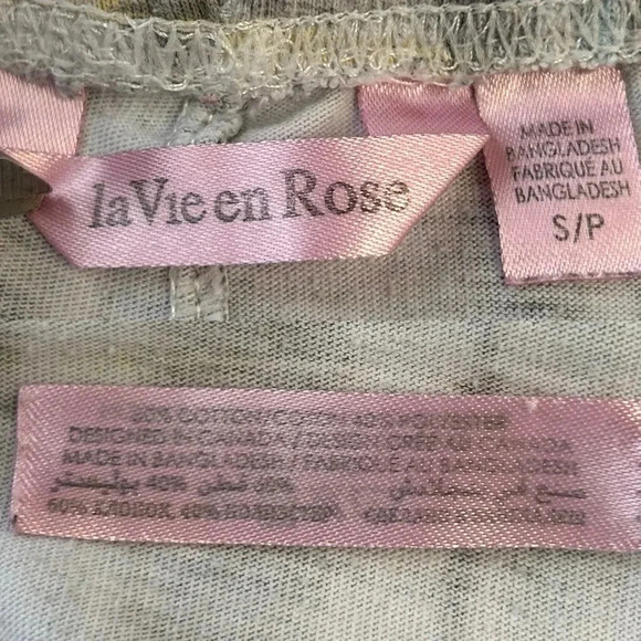 La Vie en Rose Pajama Set 2PC Sleepwear Long Sleeve Top PJ Pants White Grey Smal - Picture 9 of 14